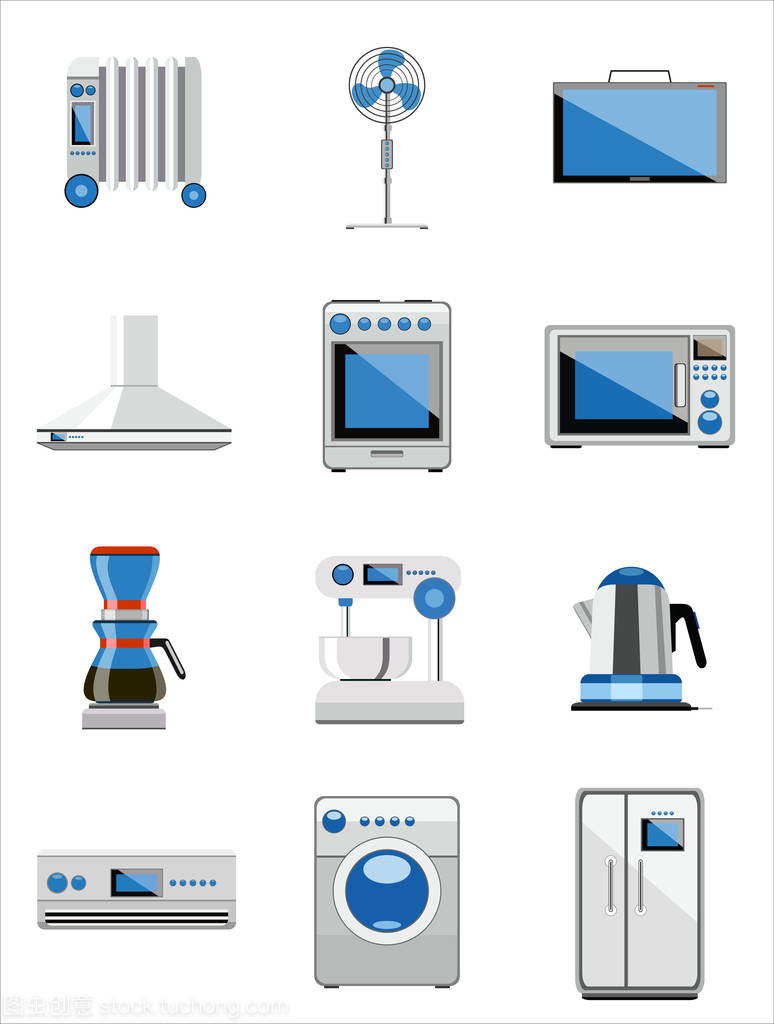 向量集合的家用電器圖標(biāo)。平面樣式